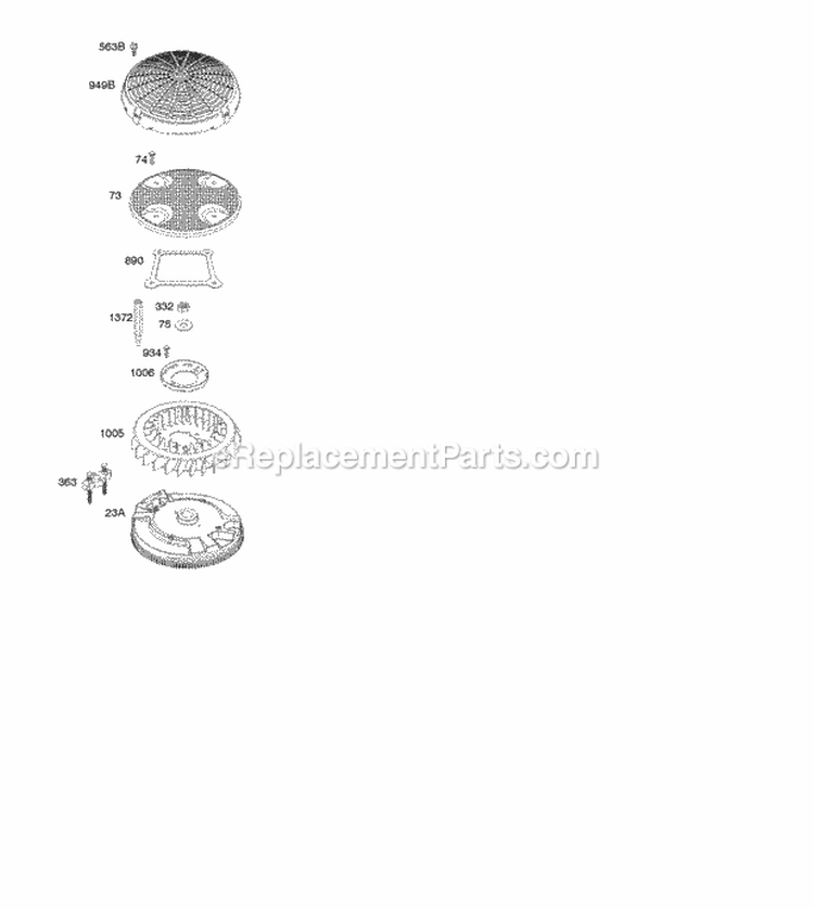 Flywheel Rotating Screen Diagram and Parts List for 49M977-0110-E1  Briggs and Stratton Engine